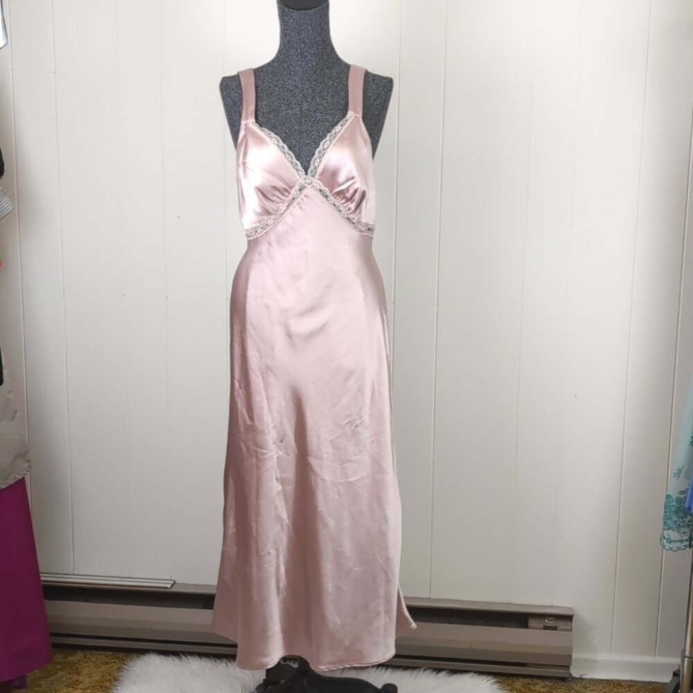 Pink satin lace elegant maxi dress size 6 approx